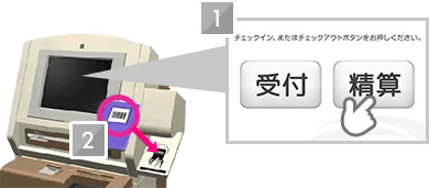 「精算」ボタンをタッチスコアホルダーのバーコードをバーコード読み取り部分にかざす 画像