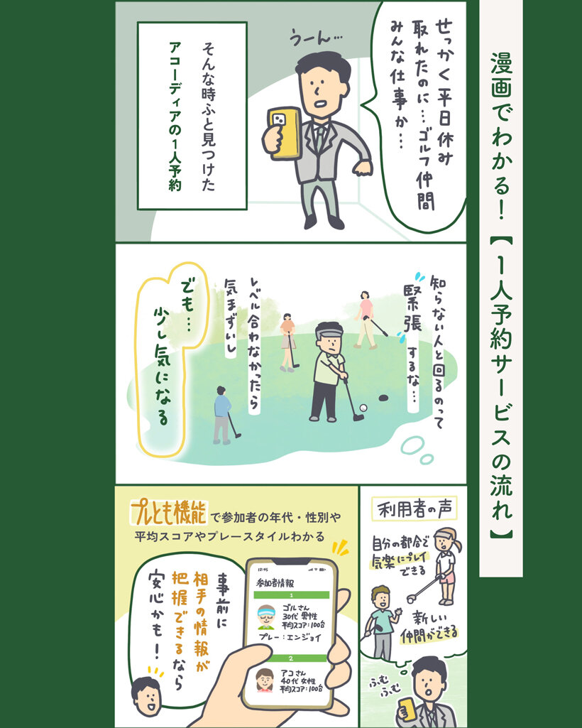 漫画でわかる、アコーディア・ゴルフの「一人予約サービス」