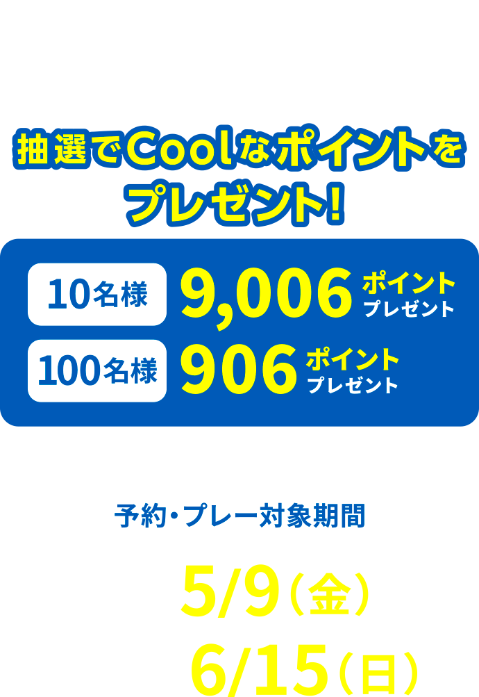 キャンペーンに応募して、対象期間中に抽選でCool Cartプランをご予約・プレーされた予約代表者様へCoolなポイントをプレゼント！